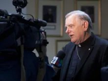 Archbishop Thomas Wenski speaks to the media after a press conference, Oct. 19, 2012.